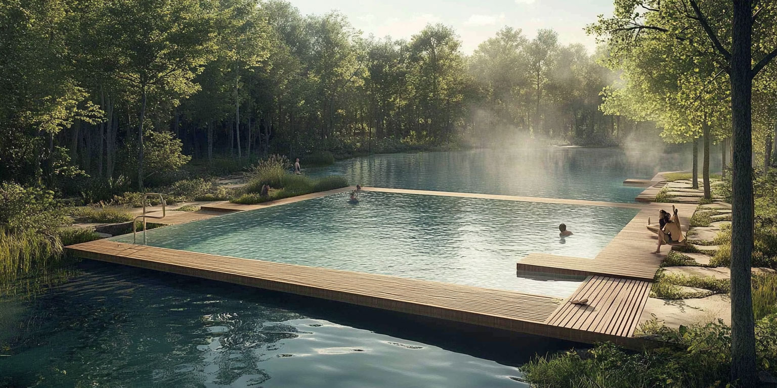 installation zone de baignade sur lac structure flottante